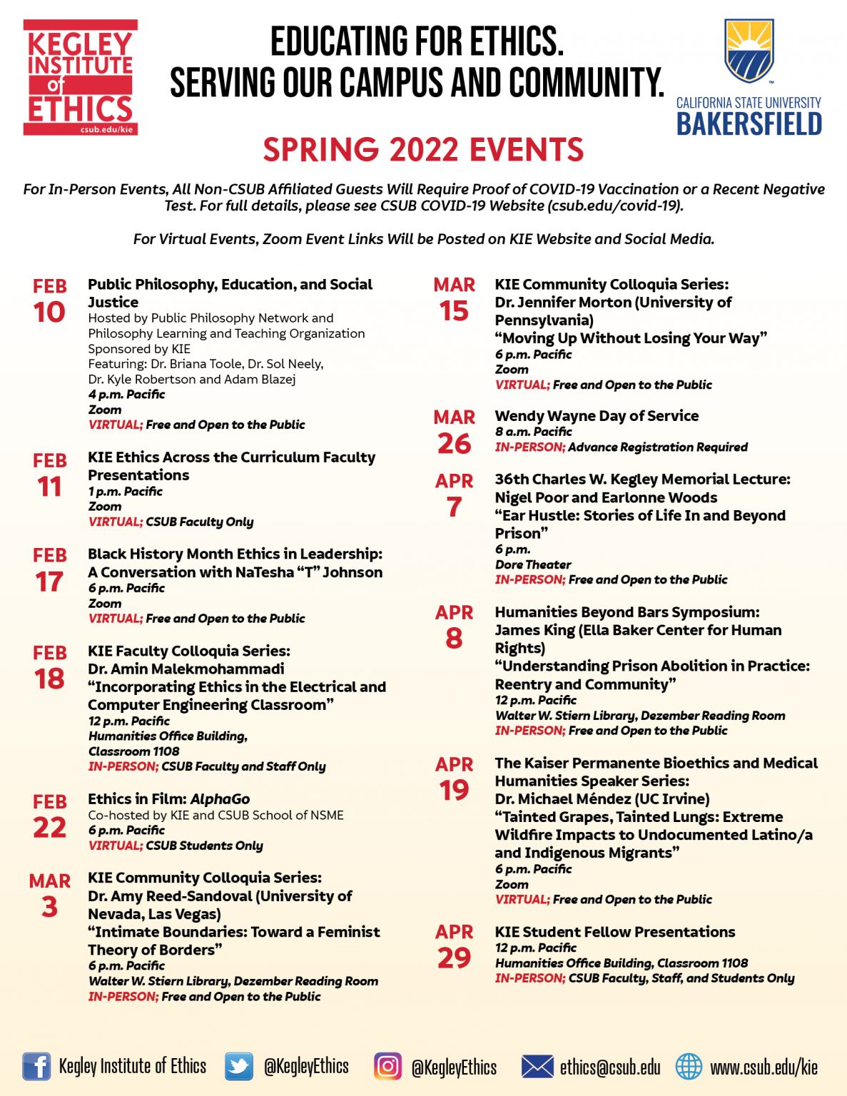 KIE Spring 2022 Event Calendar is Published Kegley Institute of Ethics